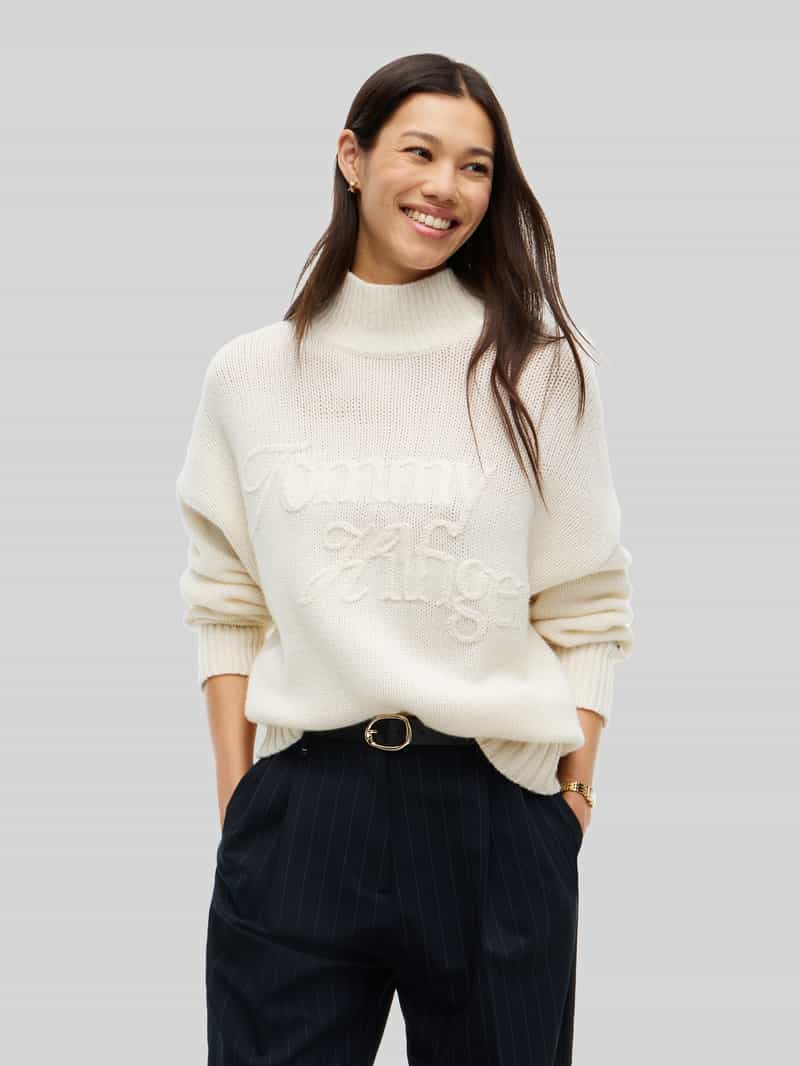 Tommy Hilfiger Col van wol met logo borduursel
