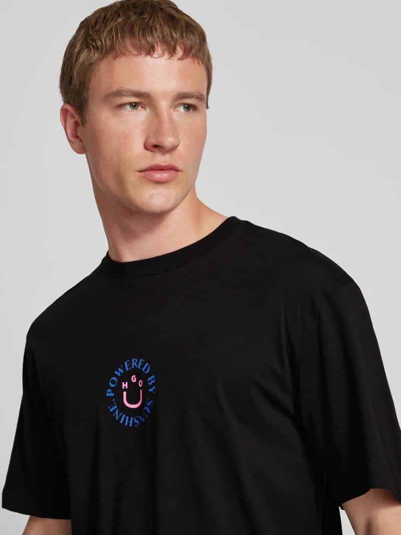 Hugo Blue T-shirt met labelprint model 'Napoka'