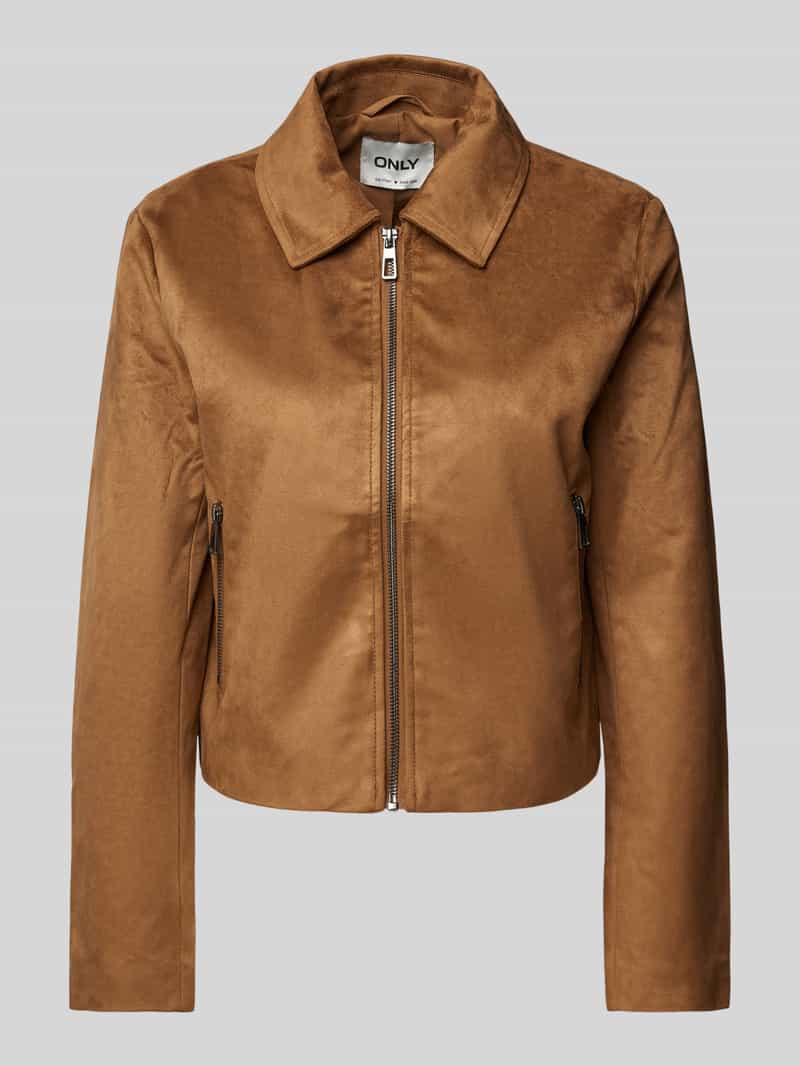 Only Regular fit jack in leerlook met fly-away-kraag model 'TULIP'