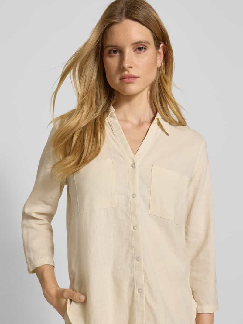 Tom Tailor Regular fit blouse met lange mouwen van een mix van linnen en viscose