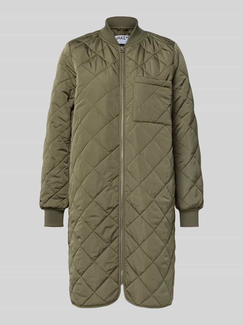 Jake*s Casual Regular fit gewatteerde lange jas met opstaande kraag