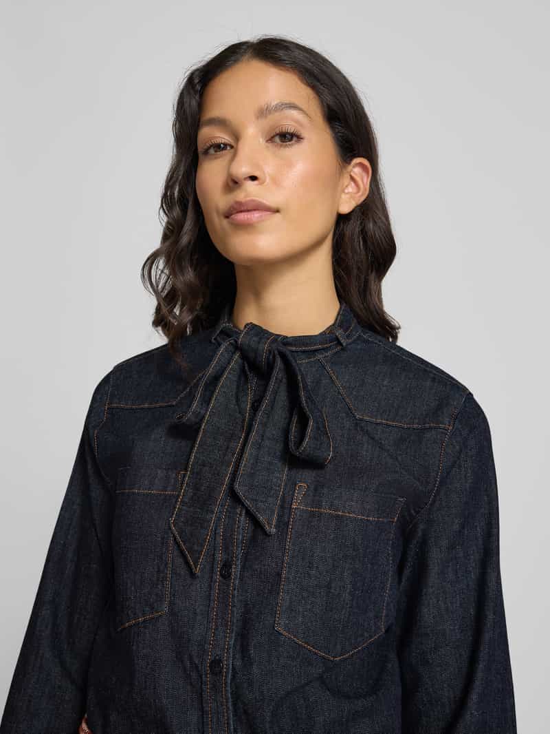 comma Regular fit jeansblouse met strikdetail
