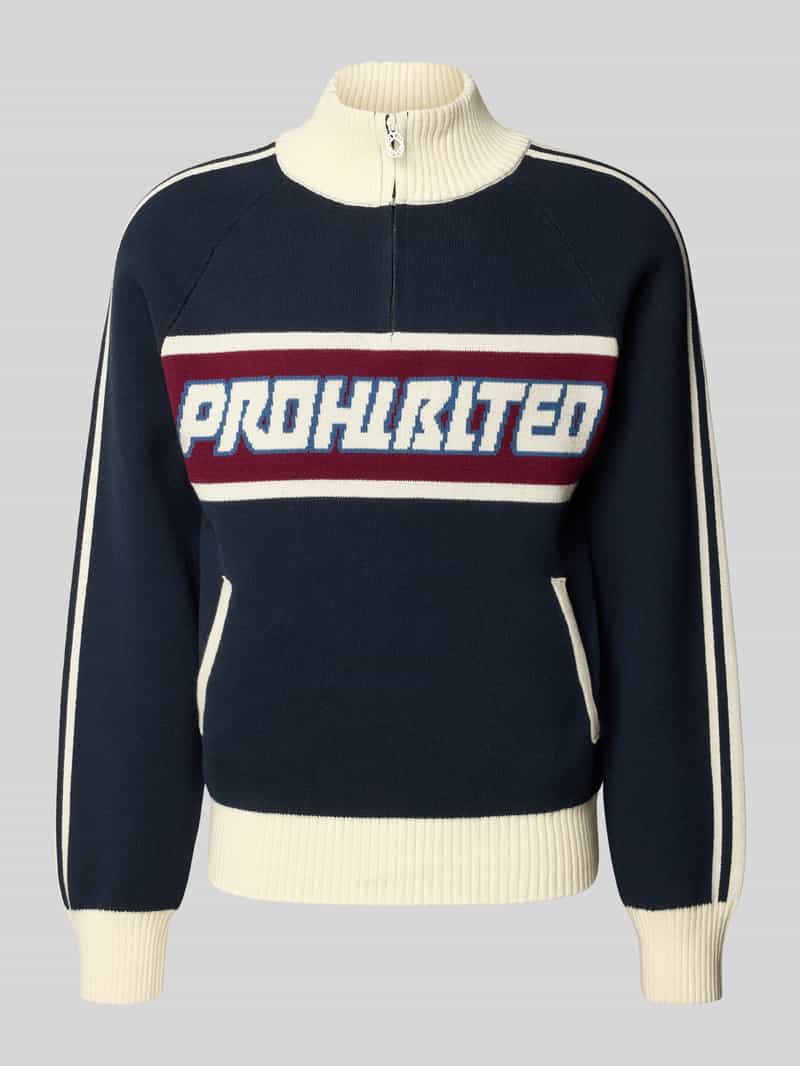PROHIBITED Gebreide pullover met logo en ritssluiting