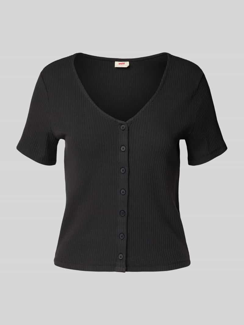 Levi's T-shirt in riblook met V-hals en knoopsluiting