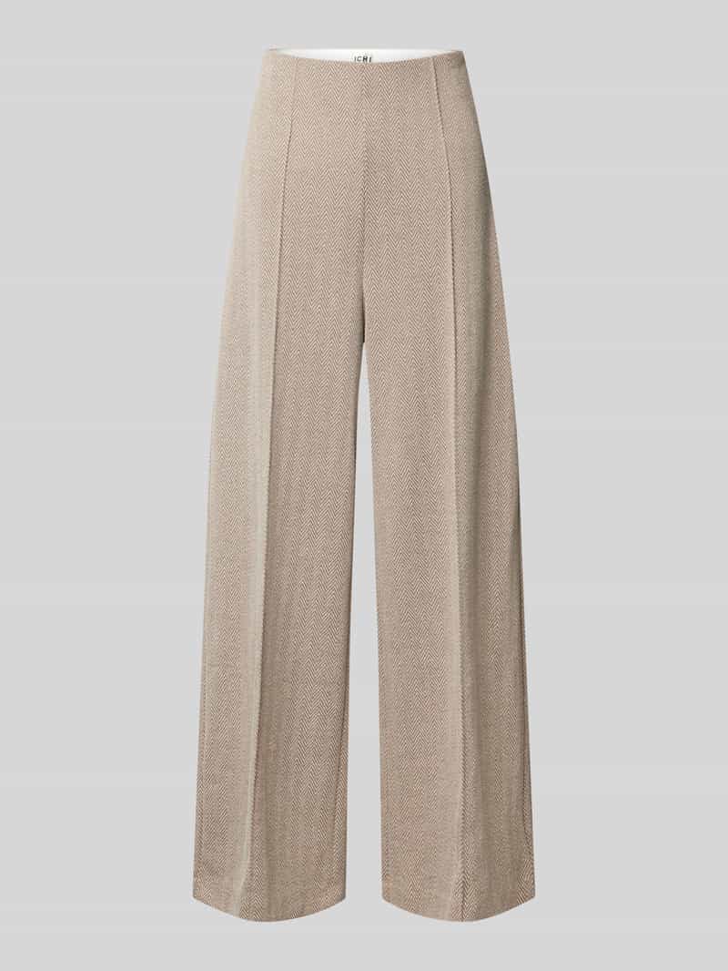 Ichi Wide leg stoffen broek met vaste persplooien model 'KATE'