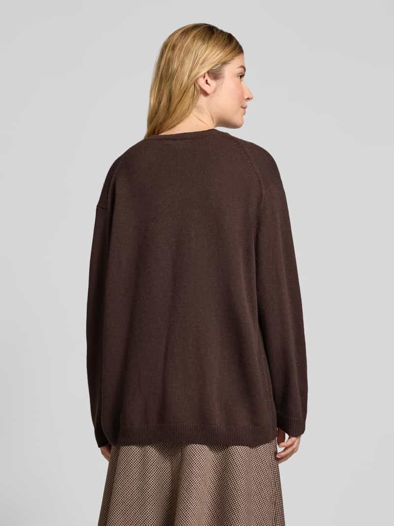 Comma Gebreide pullover van wolmix met ronde hals donkerbruin, foto 2