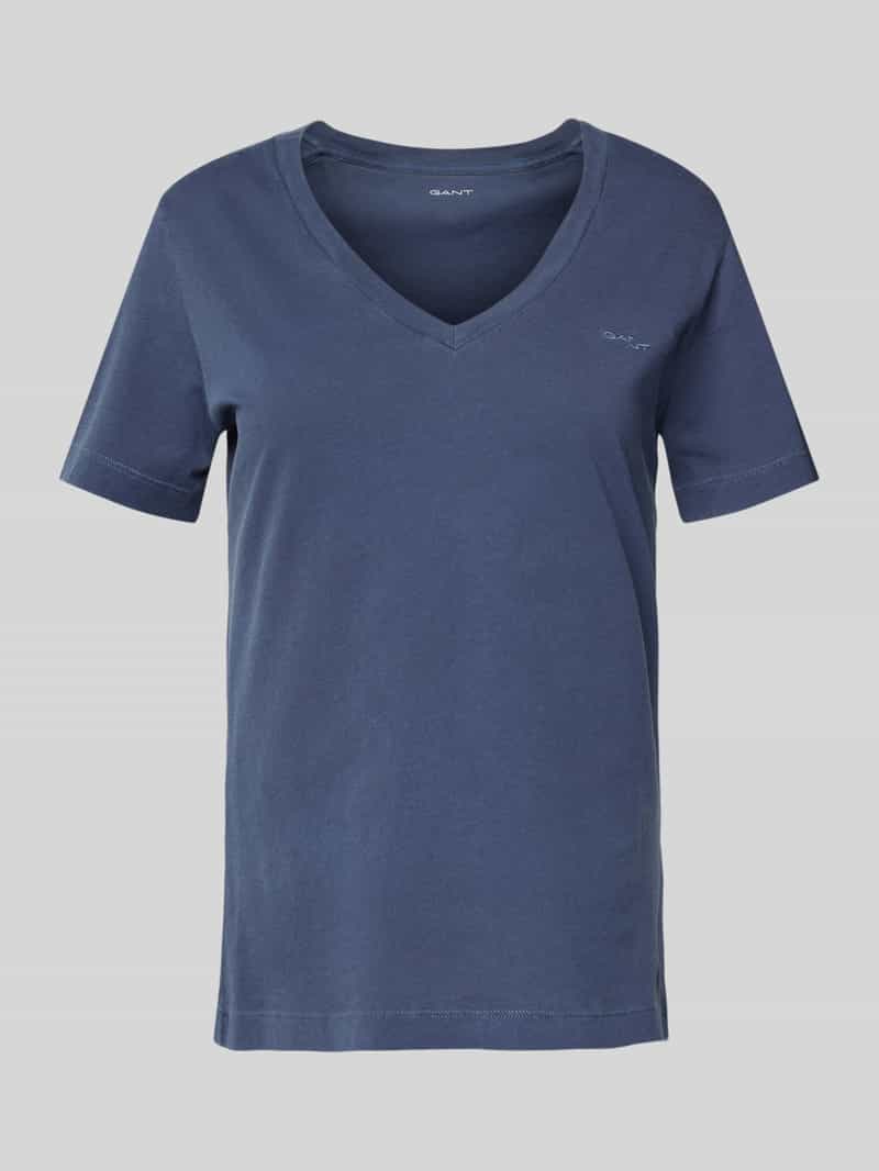 Gant T-shirt met geribde V-hals
