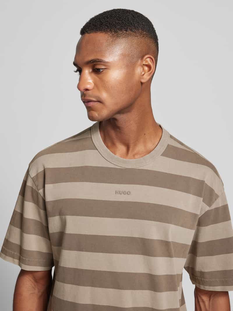 HUGO T-shirt met geribde ronde hals model 'Dockoe'