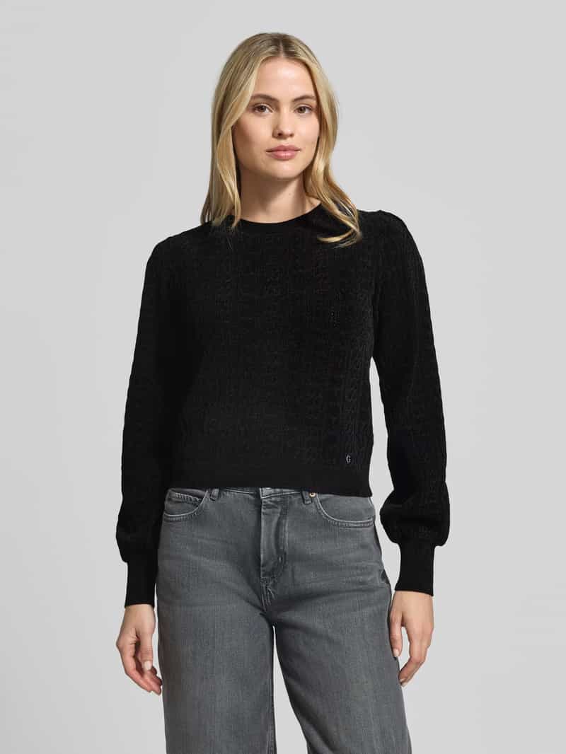 Guess regular fit gebreide trui met kabelpatroon zwart, foto 3