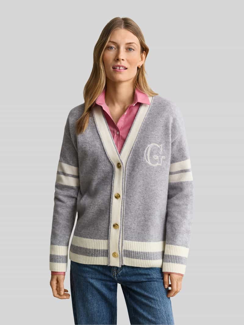 Gant Cardigan van wol met gestikt logo