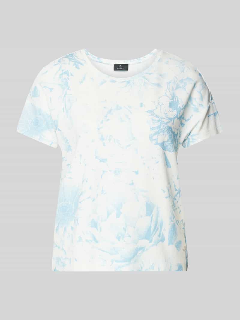 monari T-shirt met geribde ronde hals
