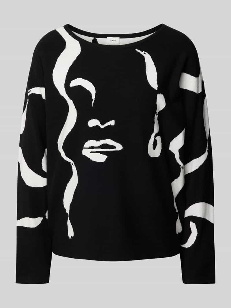 s.Oliver BLACK LABEL Relaxed fit pullover van jacquard met vleermuismouwen