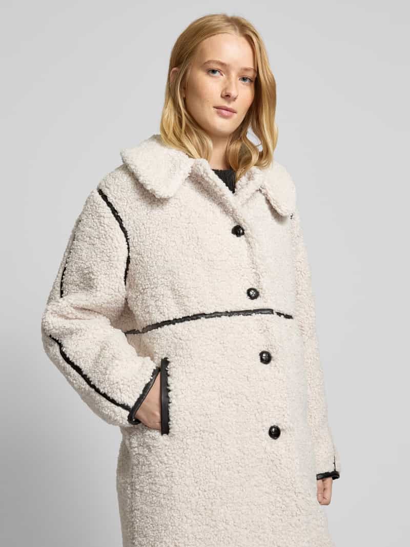 Only Comfort fit lange jas van teddybont met leerlook model 'RUBI'