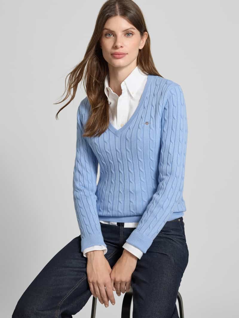 Gant Pullover met logostitching en kabelpatroon