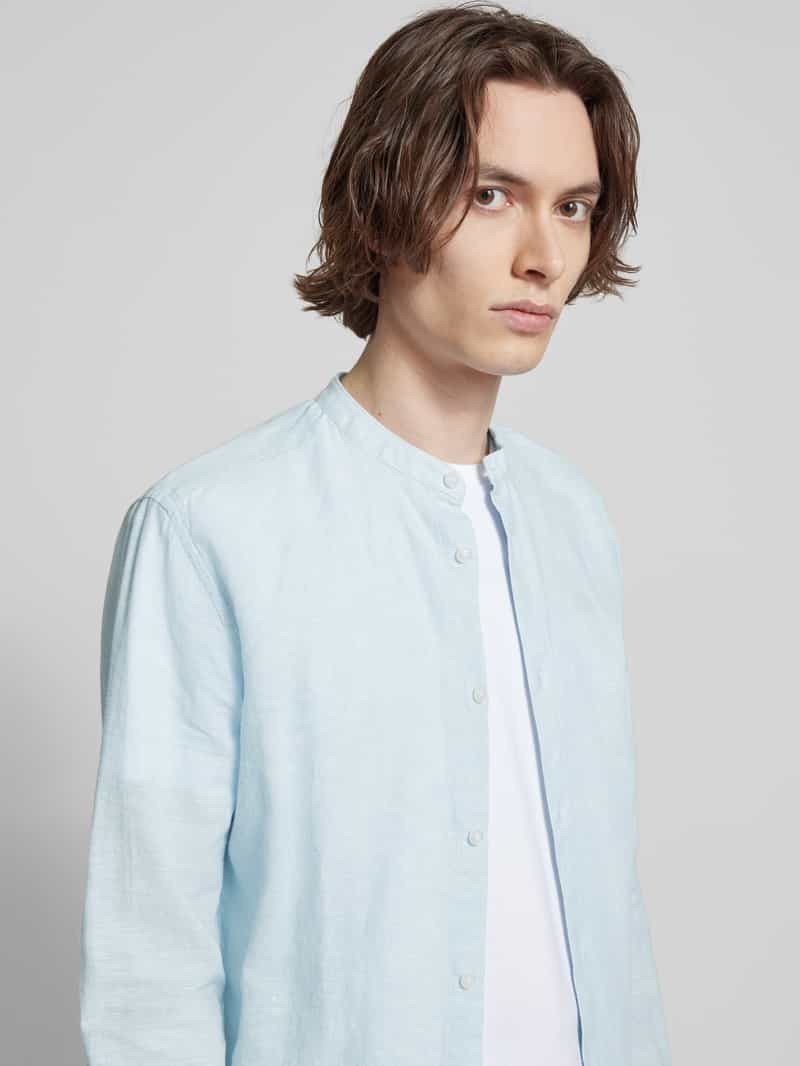 Only & Sons Slim fit linnen overhemd met opstaande kraag model 'CAIDEN'