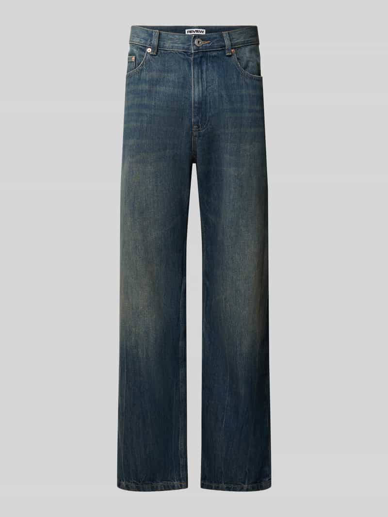 REVIEW straight fit jeans van puur katoen in used-look