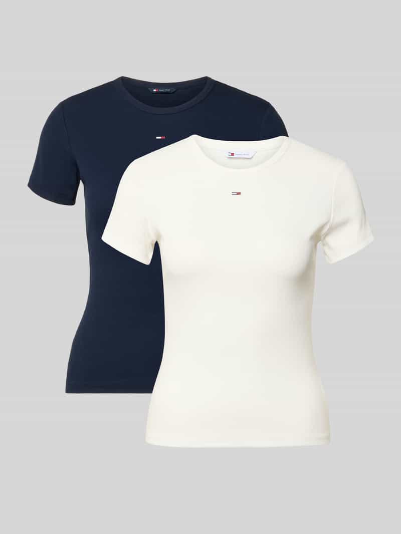 slim fit T-shirts van katoenmix in set van 2