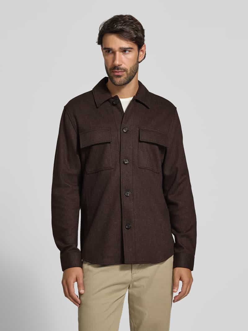Profuomo Regular fit overhemdjack met kentkraag en borstzakken donkerbruin, foto 5