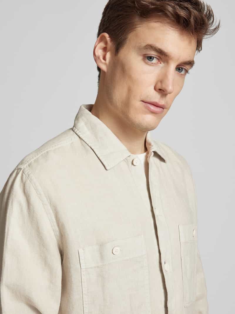 Boss Orange Regular fit linnen overhemdjack met borstzakken model 'Locky'