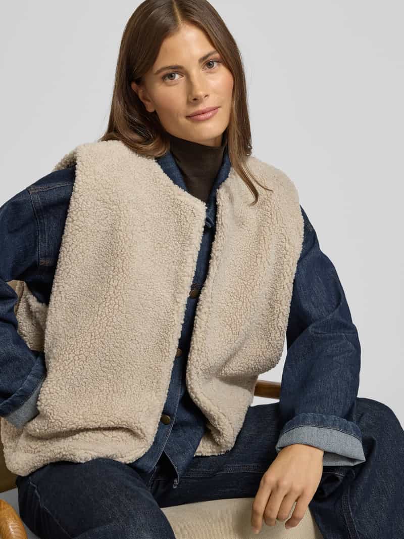Jake*s Casual Gilet van teddybont met ronde hals