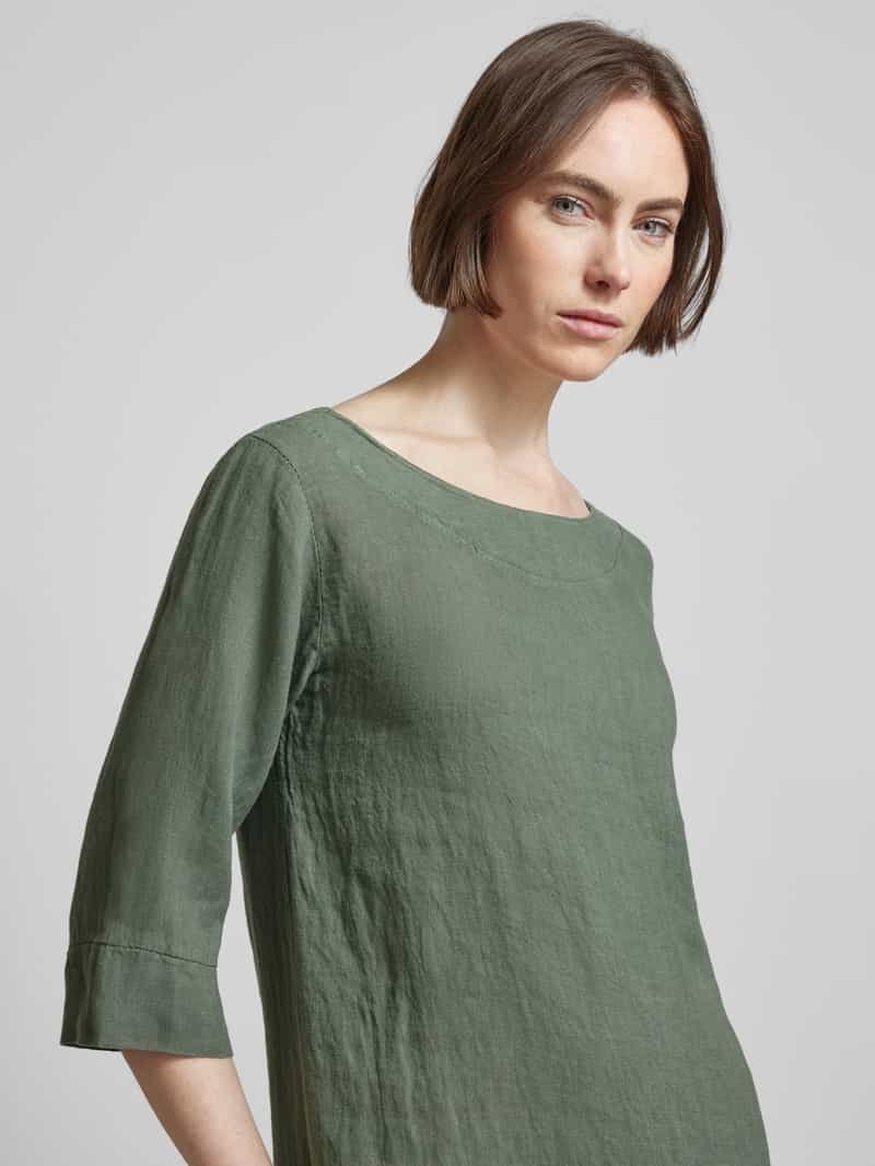 ZABAIONE Knielange linnen jurk met boothals model 'Le44tizia'