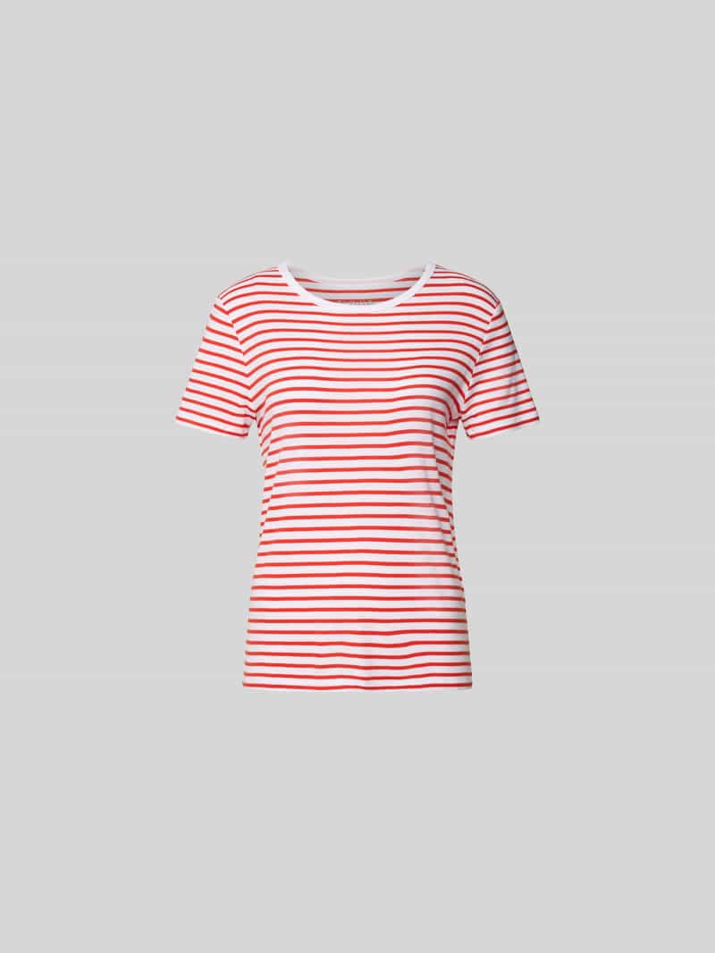 T-shirt met geribde ronde hals