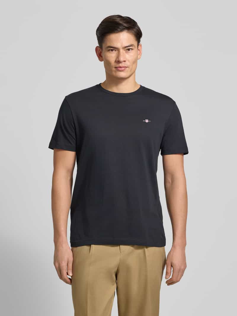 Gant Regular fit T-shirt met labelstitching, model 'SHIELD' zwart, foto 4