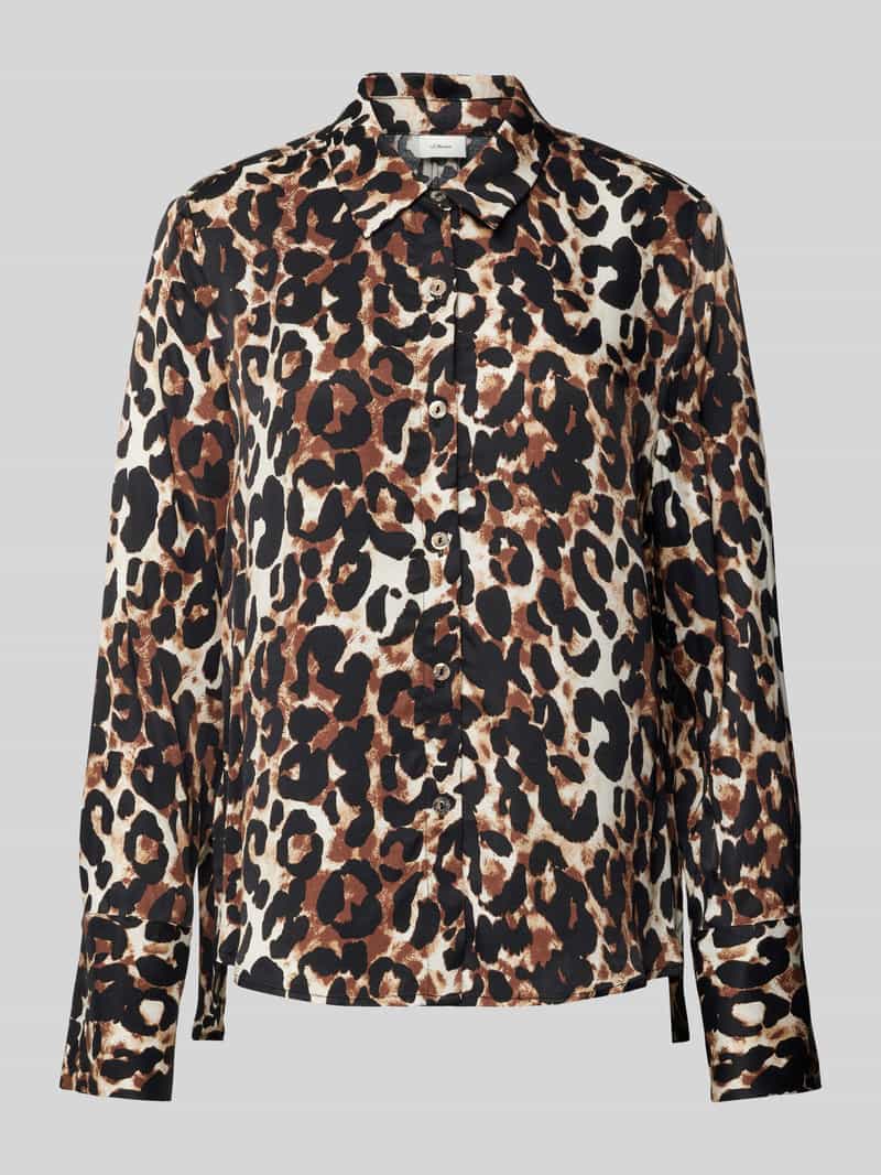 s.Oliver BLACK LABEL Regular fit overhemdblouse van puur katoen met luipaardprint