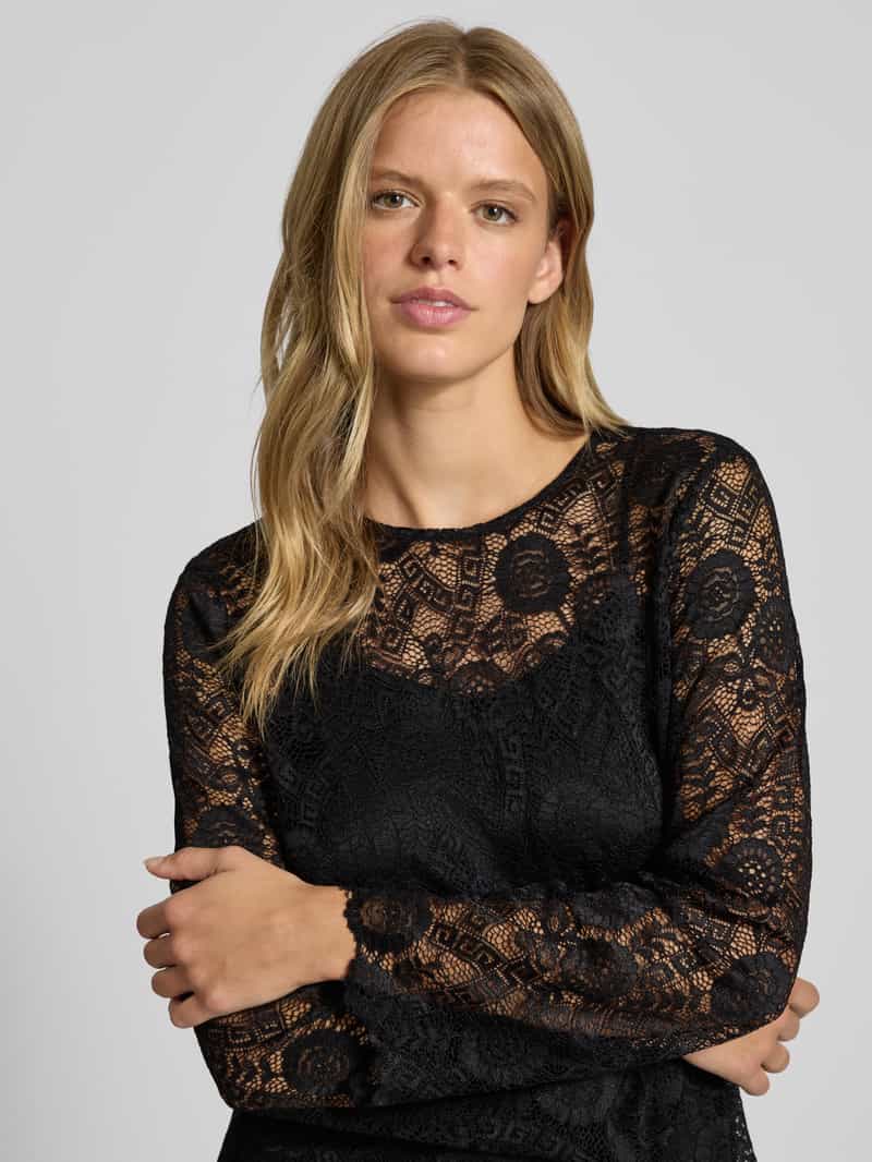 Pieces Regular fit blouse met lange mouwen van kant model 'OLLINE'