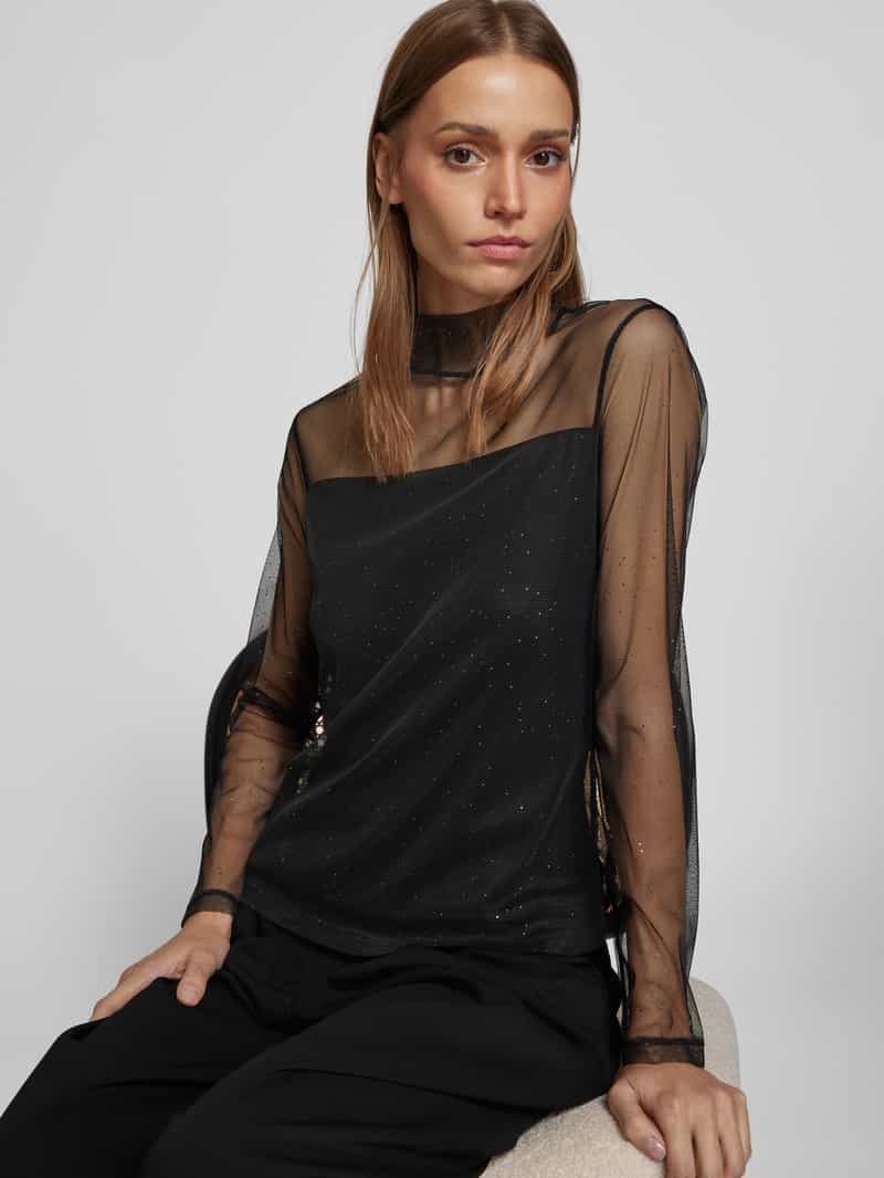 comma Shirt met lange mouwen en opstaande kraag