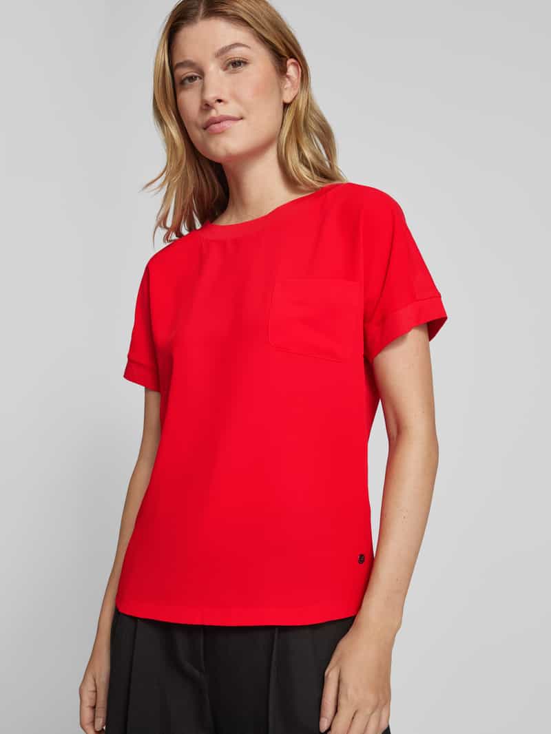 monari T-shirt met geribde ronde hals