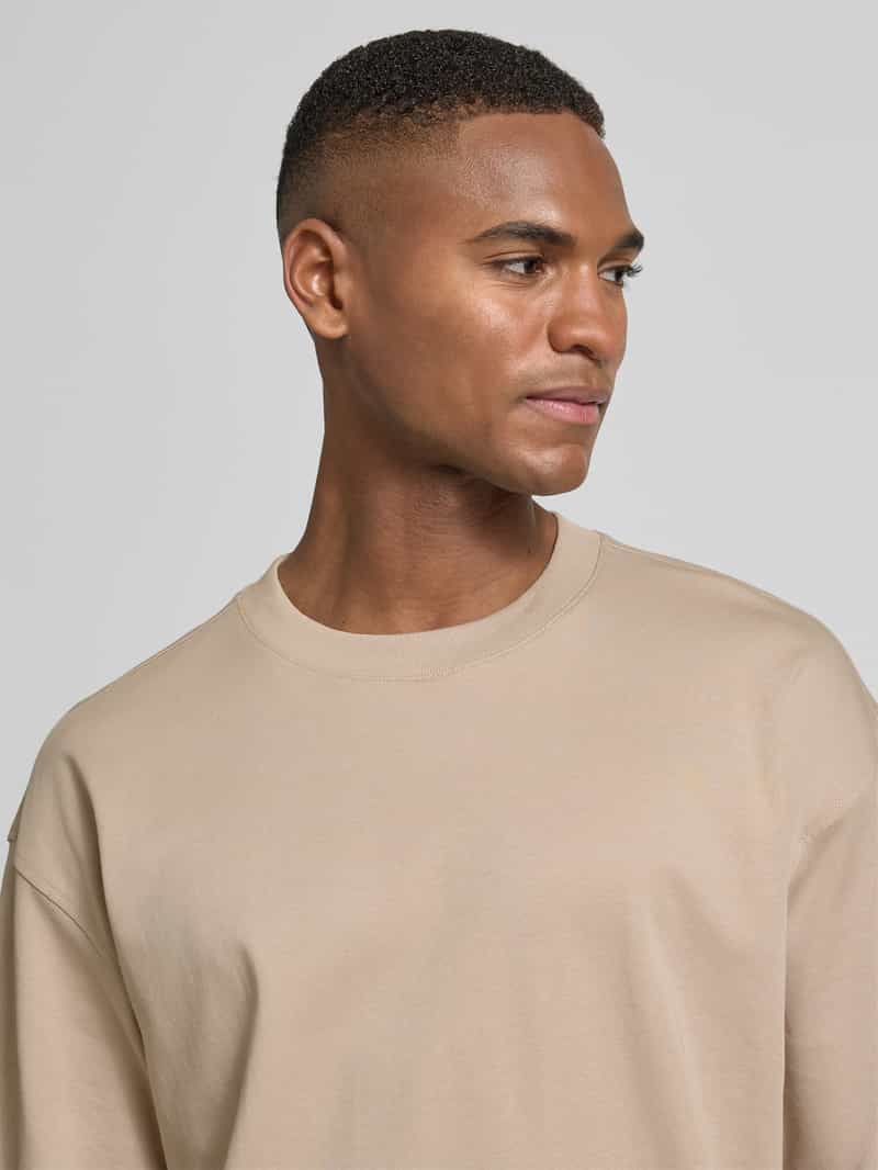JAKE*S STUDIO MEN T-shirt van biologisch katoen met geribde ronde hals