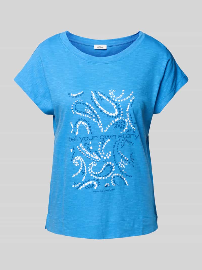 s.Oliver RED LABEL Relaxed fit T-shirt van een mix van katoen en viscose met artworkprint
