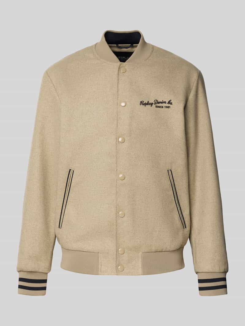 Replay Collegejack met opstaande kraag en labelstitching