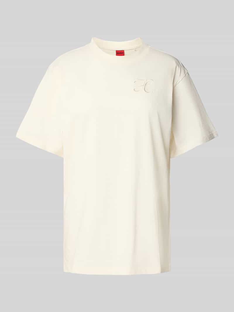 HUGO Relaxed fit T-shirt met labelstitching en ronde hals