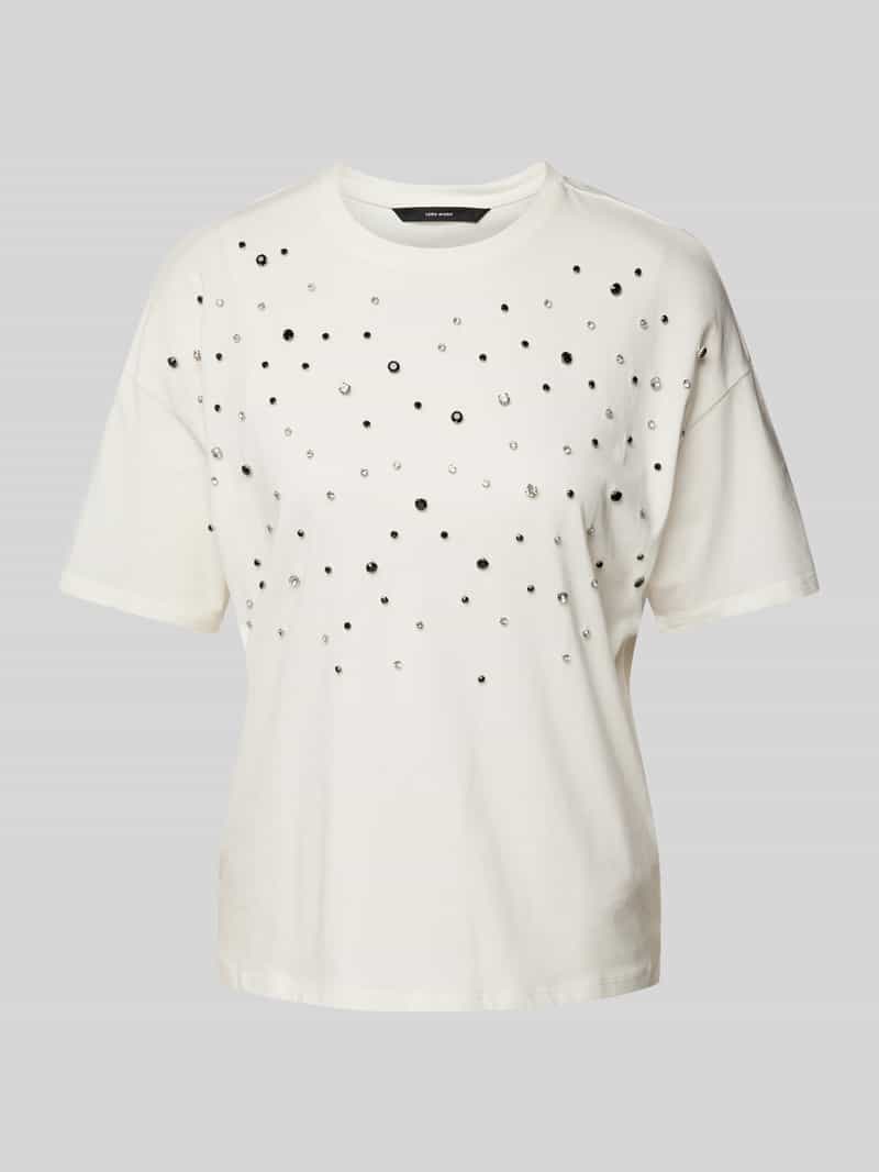 Vero Moda Regular fit Pure T-shirt van zuiver katoen met ingewerkte siersteentjes model 'YDA'