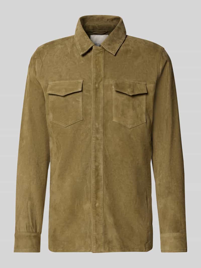 Profuomo Slim fit overhemdjack van echt geitenleer model 'Overshirt'