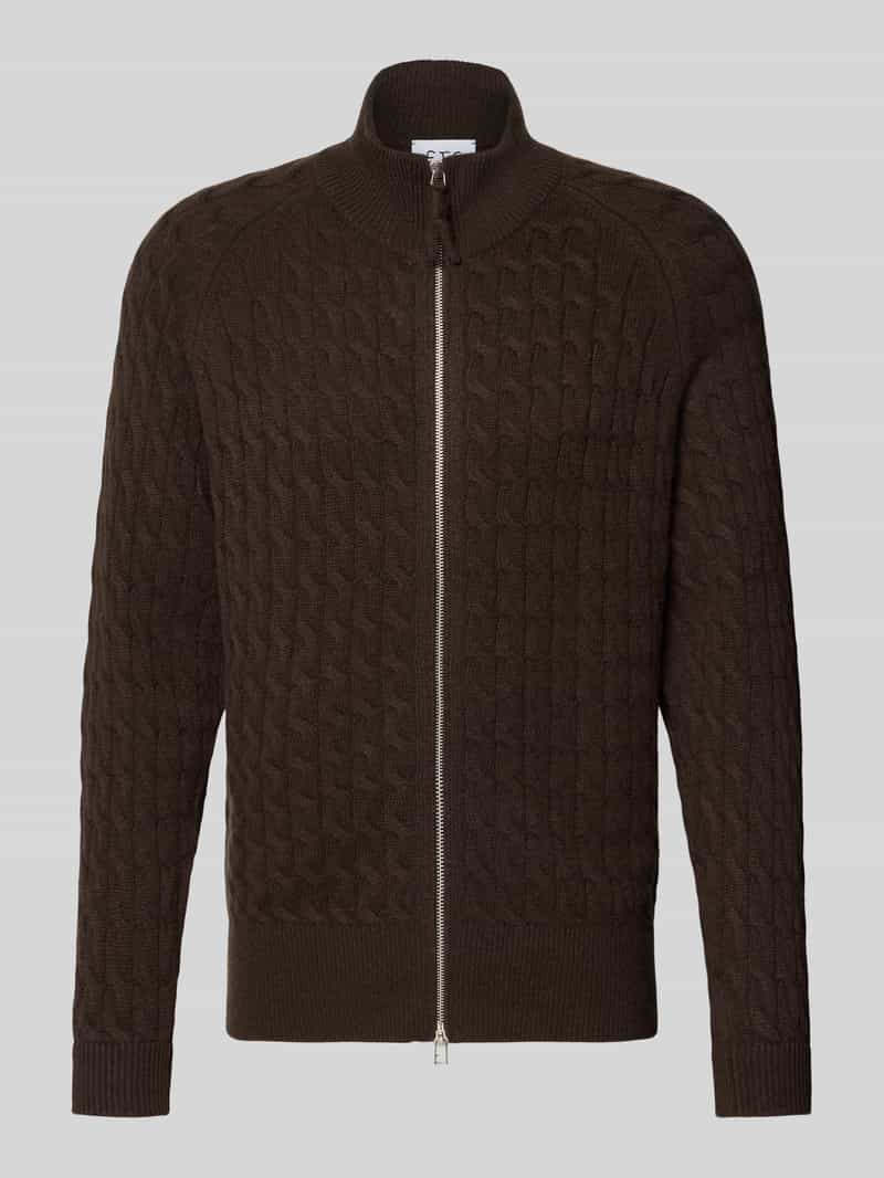 FTC Cashmere Regular fit gebreid jack van puur kasjmier met kabelpatroon