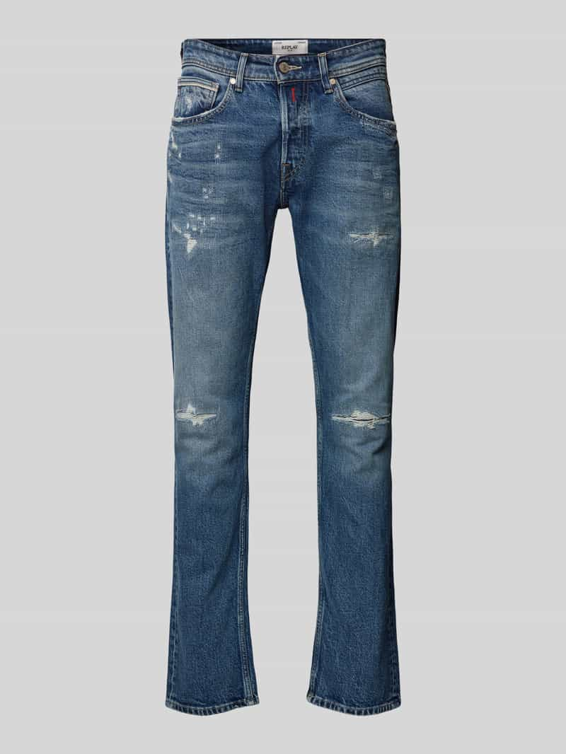 Replay Straight fit jeans in destroyed-look model 'GROVER'