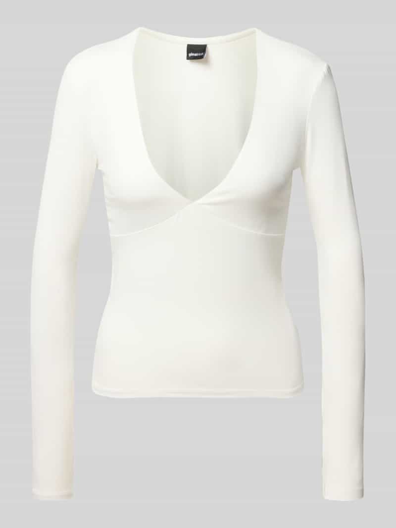 Gina Tricot Shirt met lange mouwen van een mix van viscose en elastaan met V-hals