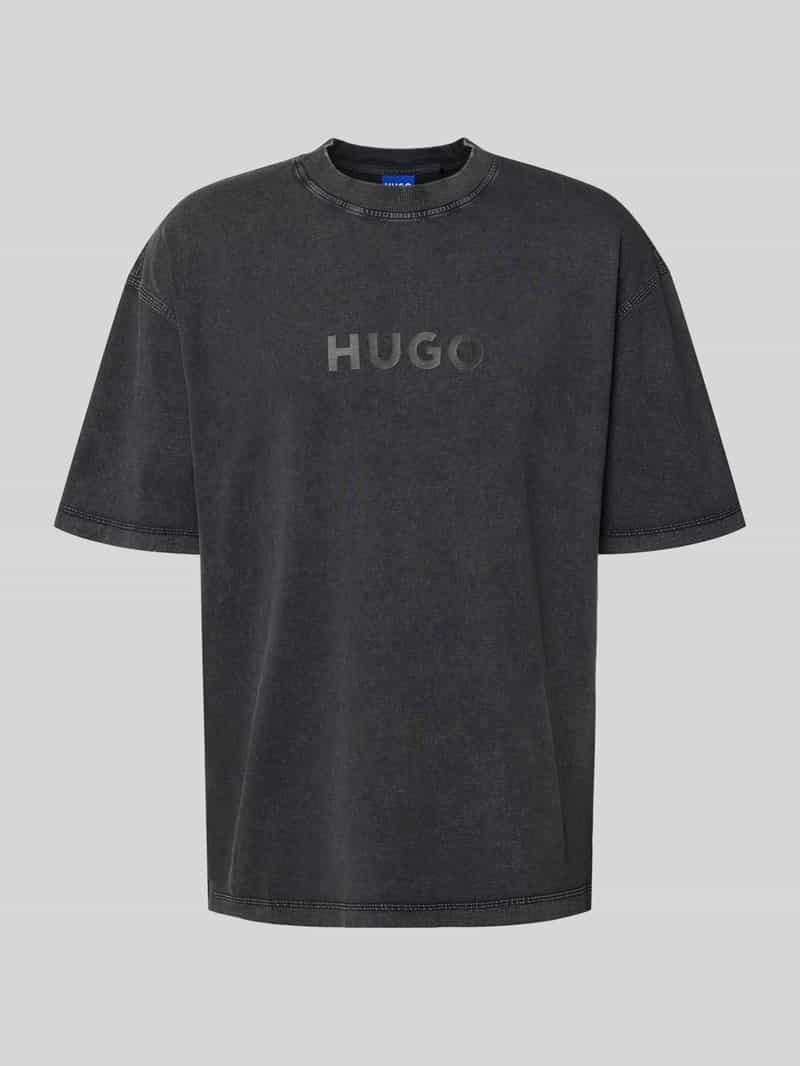 Hugo Blue T-shirt met labelprint model 'Nebute'