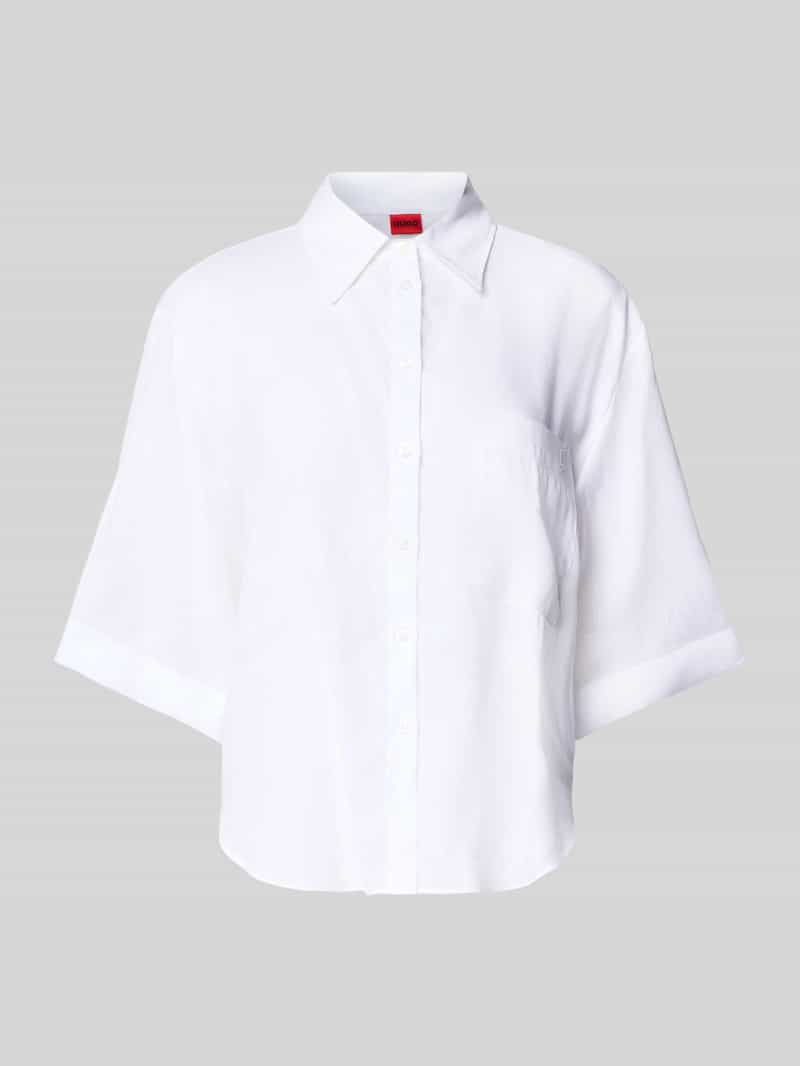 HUGO Relaxed fit linnen overhemdblouse met borstzak model 'Evona'