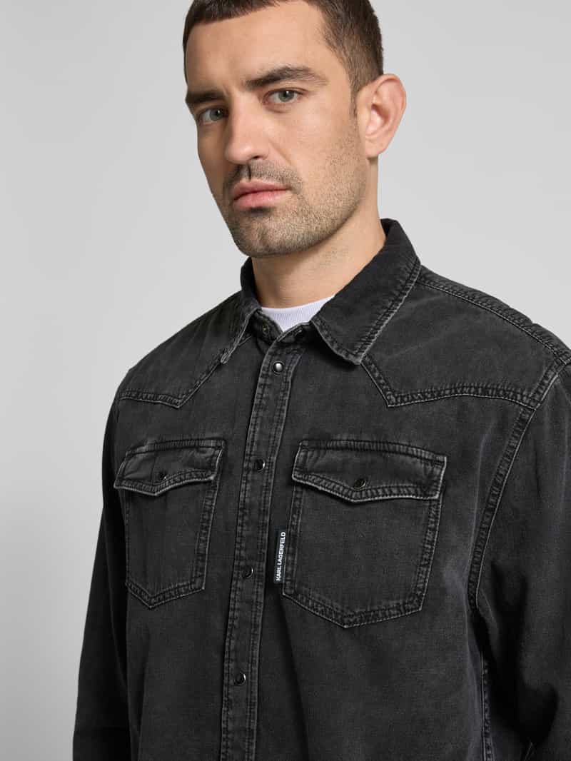 Karl Lagerfeld Regular fit jeansoverhemd met labeldetail