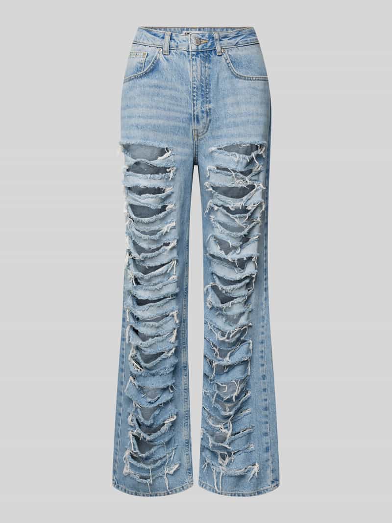 Review Straight leg jeans in destroyed-look