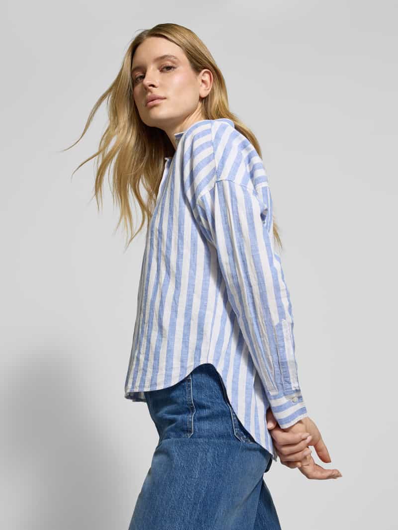 0039 italy Regular fit overhemdblouse van linnen met extra brede schouders