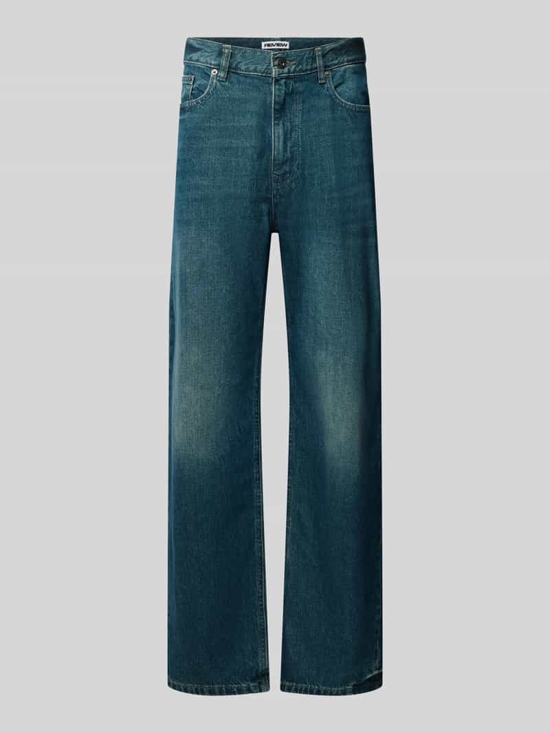 REVIEW straight fit jeans van puur katoen in used-look