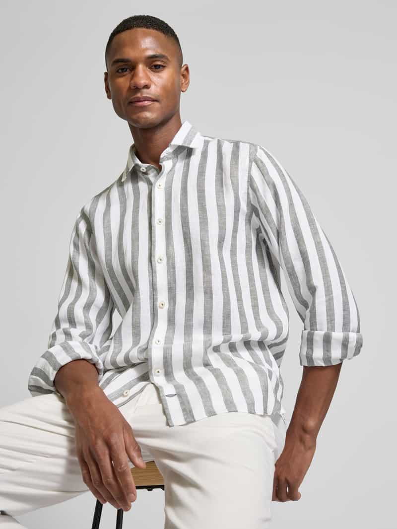OLYMP SIGNATURE SLIM FIT Slim fit linnen overhemd met kentkraag model 'Sykia'