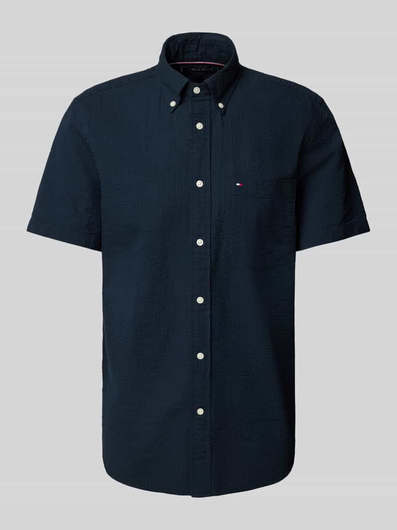 Tommy Hilfiger Regular fit overhemd met korte mouwen van seersucker van katoen