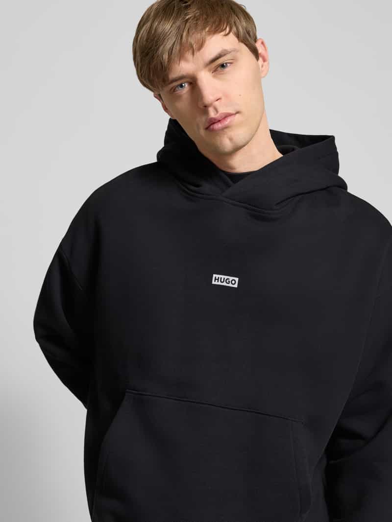 Hugo Blue Hoodie met labelprint model 'Nazardo'