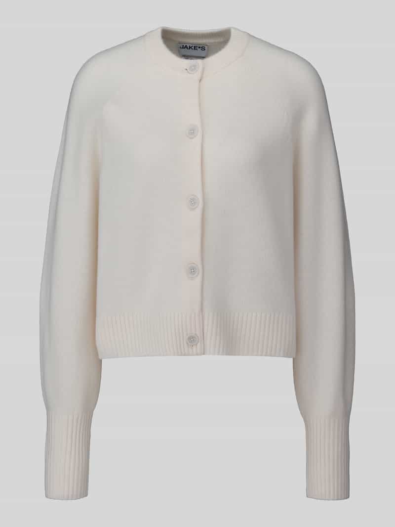 Jake*s Casual Gebreid jack van pure wol met labeldetail
